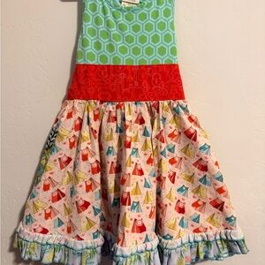 Matilda Jane Green and Red Kids Dress with Tent Pattern